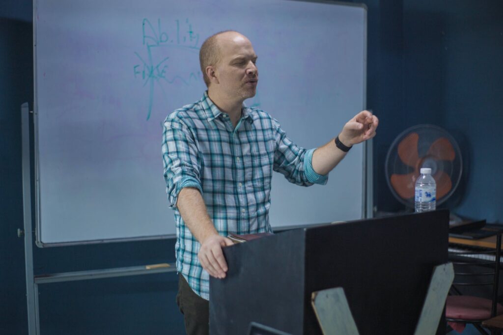 man giving a lecture
