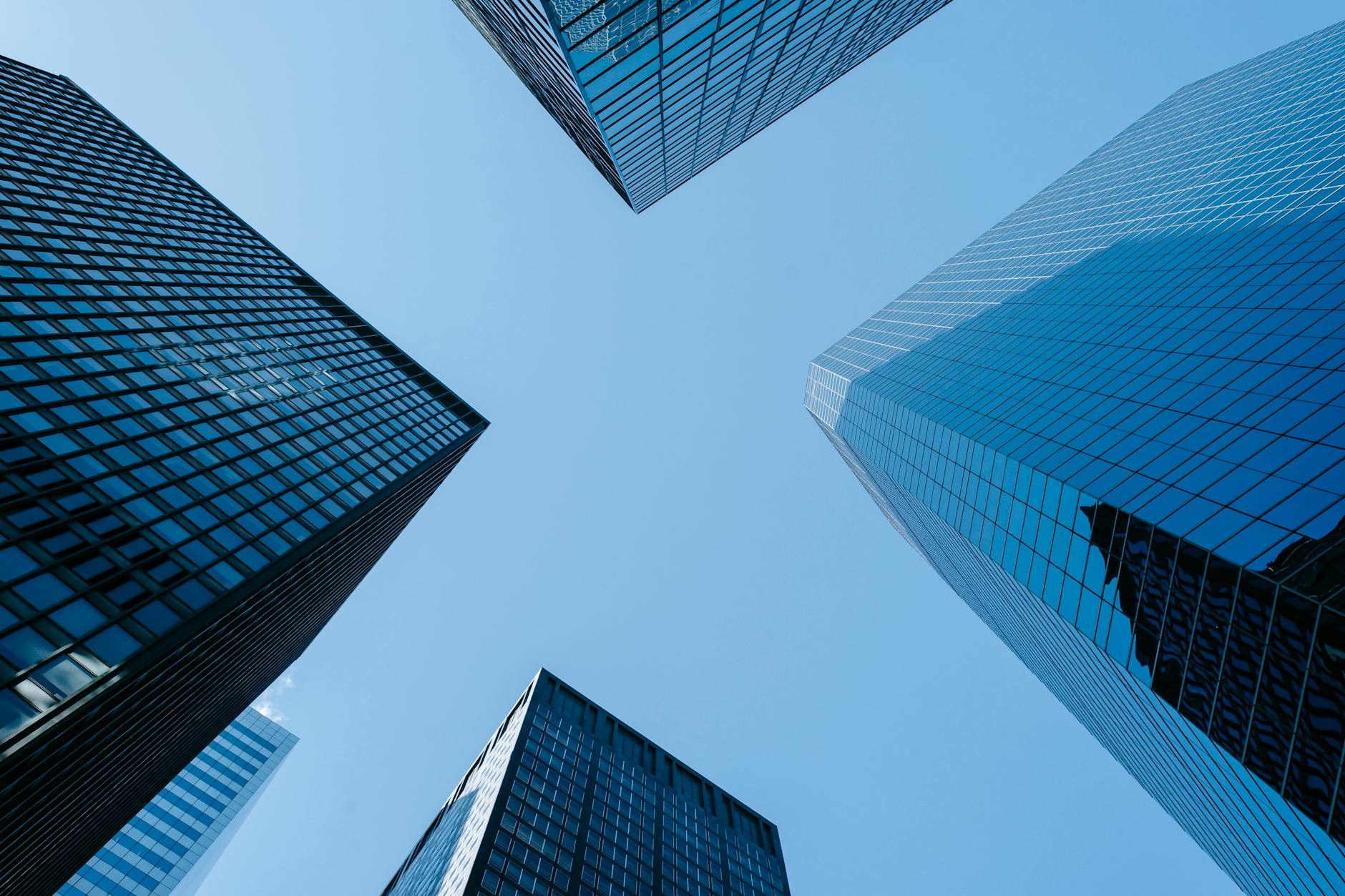 skyscrapers with reflecting walls in modern megapolis