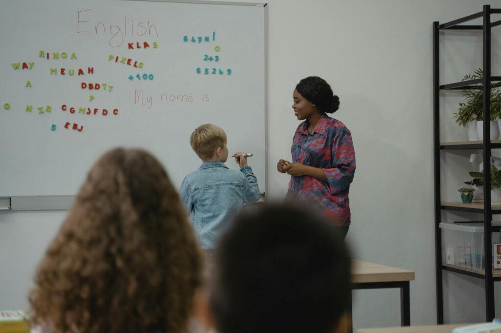 a student standing in front of a class