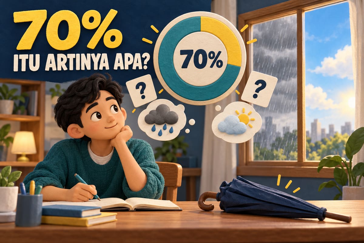 Ilustrasi ChatGPT seorang pelajar menimbang arti peluang hujan 70 persen.